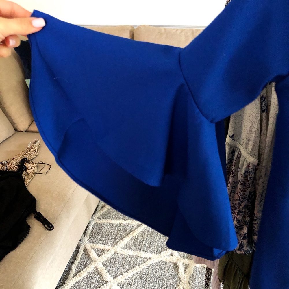 Venus Blue Off The Shoulder Ruffle Sleeve Dress - Picture 4 of 7